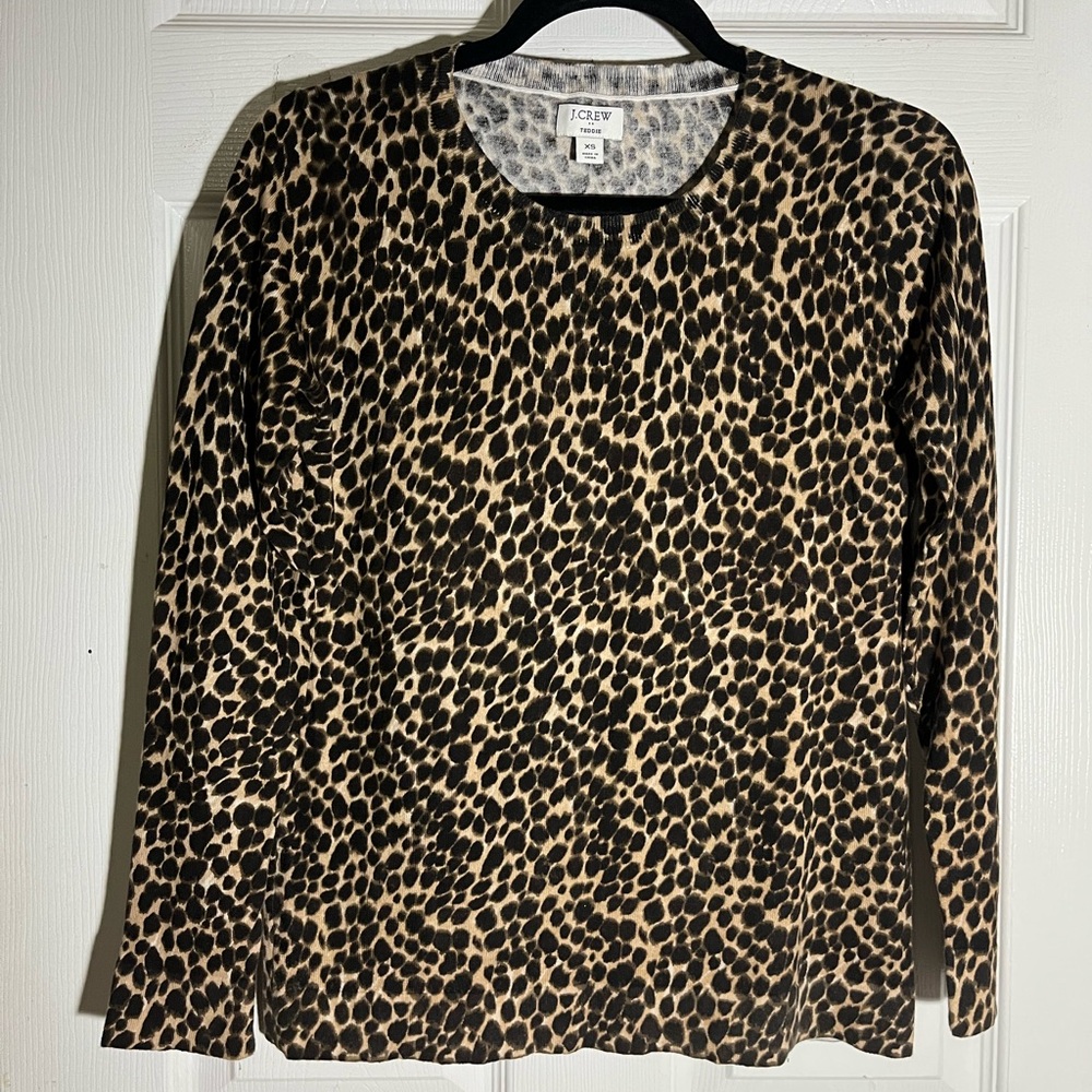 J. Crew Teddie Leopard Print Brown‎ Long Sleeve Sweater